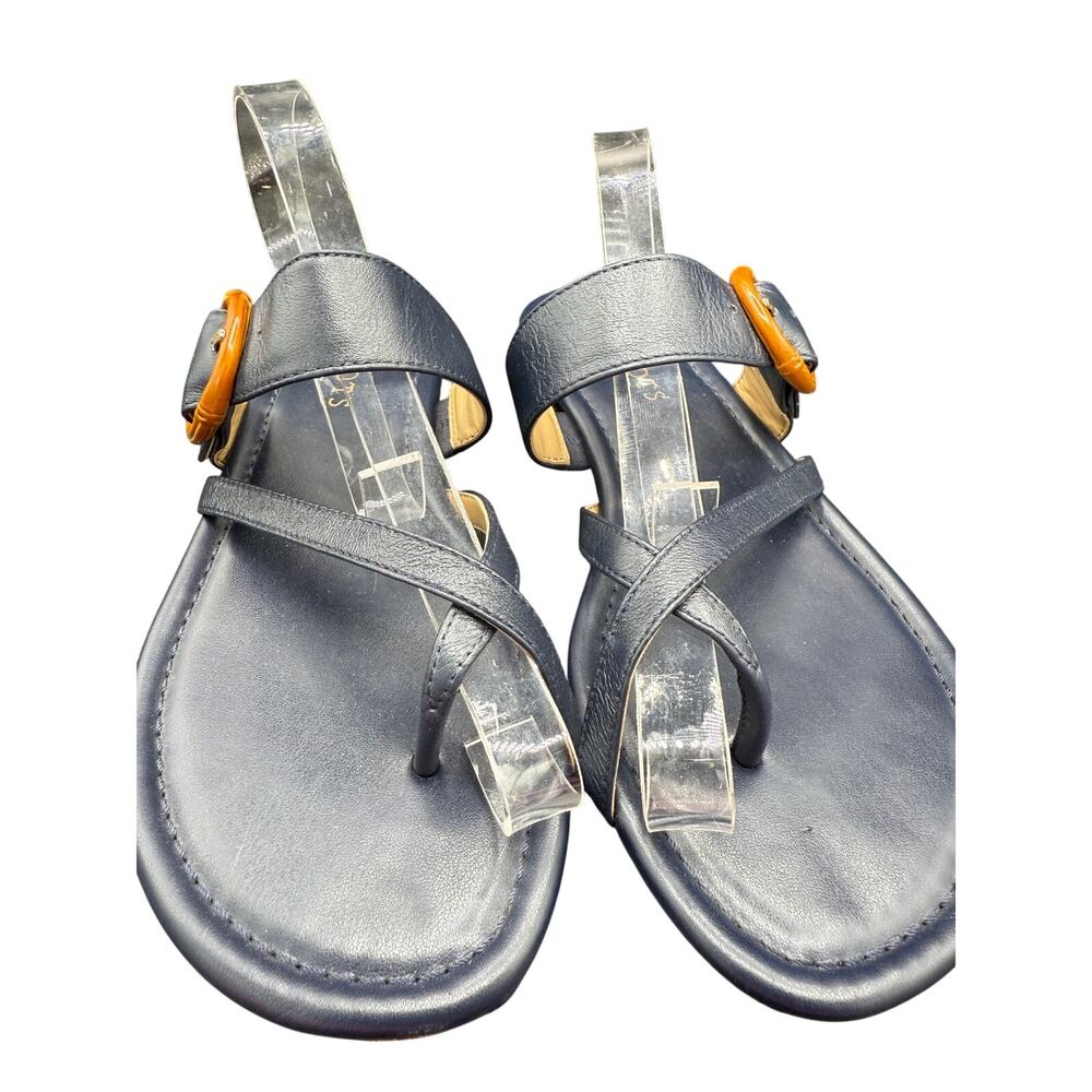 👡 Talbots Blue Leather Sandals Womens 7M Thong Buckle Classic Preppy Style - Picture 2 of 6